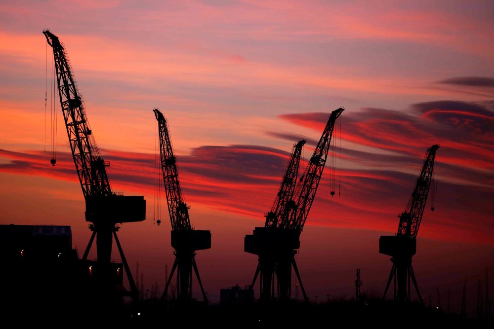 The Old Shipyard Cranes on The River Clyde in Glasgow.